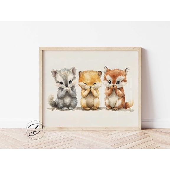 Woodland Animal Print, Woodland Nursery Decor, Cute Nursery Animals, Baby Shower Gift, Boho Forest Nursery Wall Art, Able Home Decor #912, Unframed Poster Size 8x12