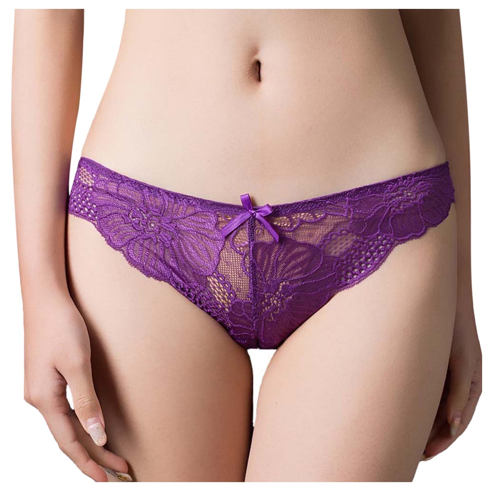 Sehao Women's Low Waist Comfortable Hollow Lace Ruffle Bow Underwear