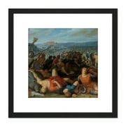 Van Veen Batavians Defeating Romans Rhine 8X8 Inch Square Wooden Framed Wall Art Print Picture with Mount