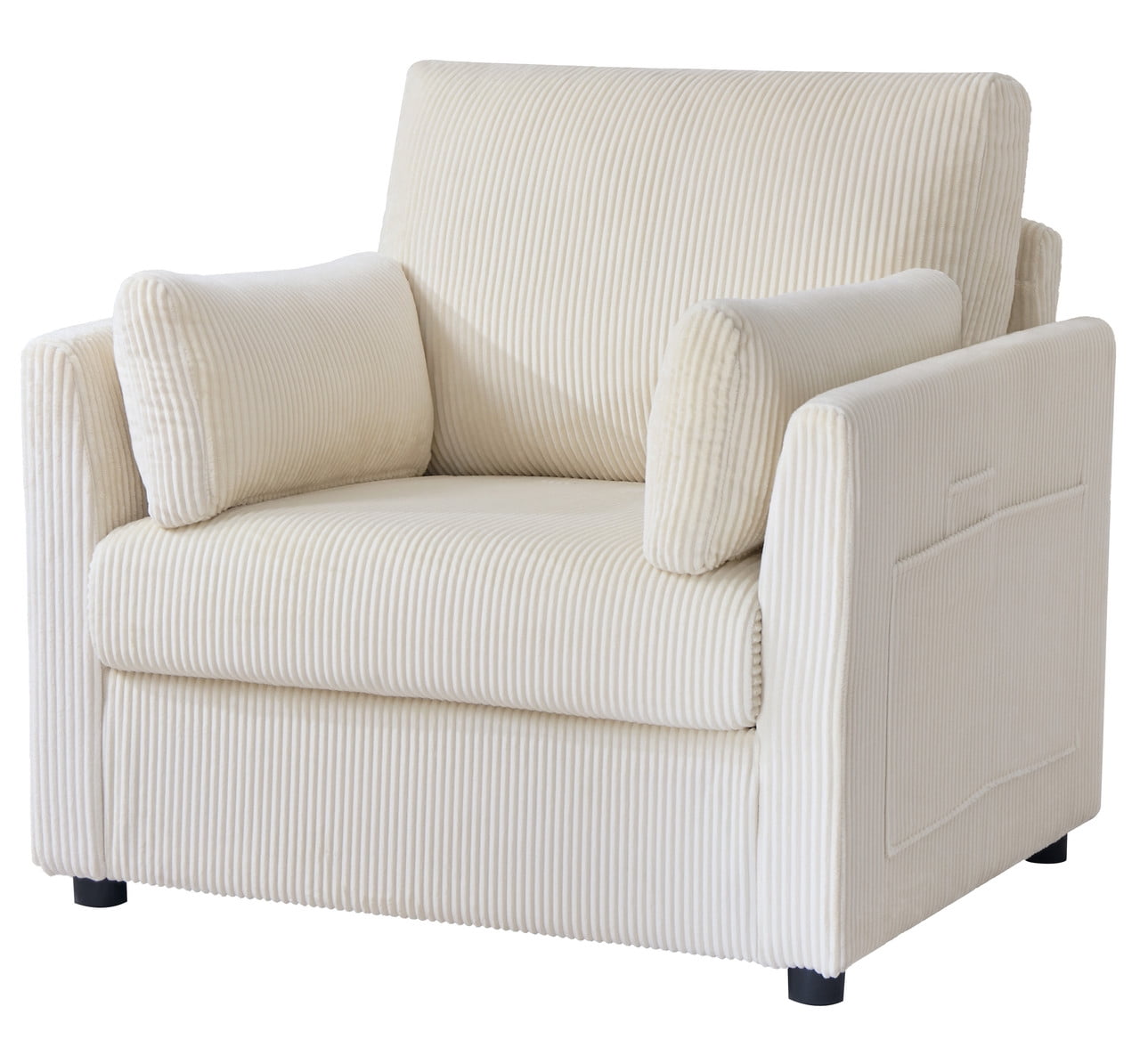 37.75"W Oversized Single Sofa, Corduroy Accent Reading Chair w/ Storage Pockets, Modern Upholstered Armchair w/ 2 Pillows