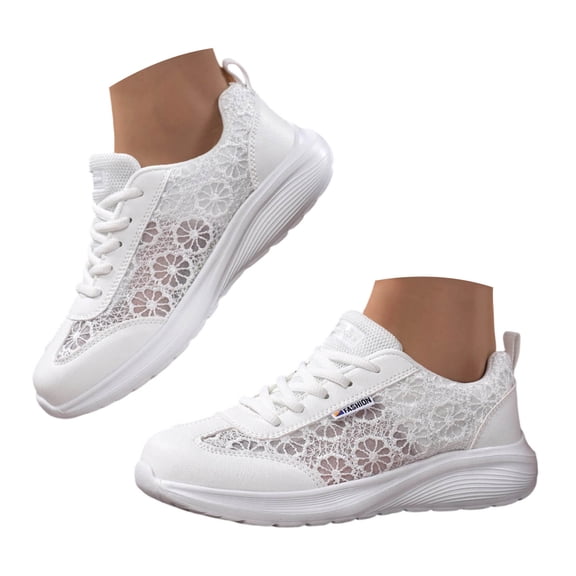 Women' Non Slip Work Shoes Restaurant Kitchen Elatic Laces Sneakers Lightweight CushioningBreathable Knit Shoes White Size 9.5