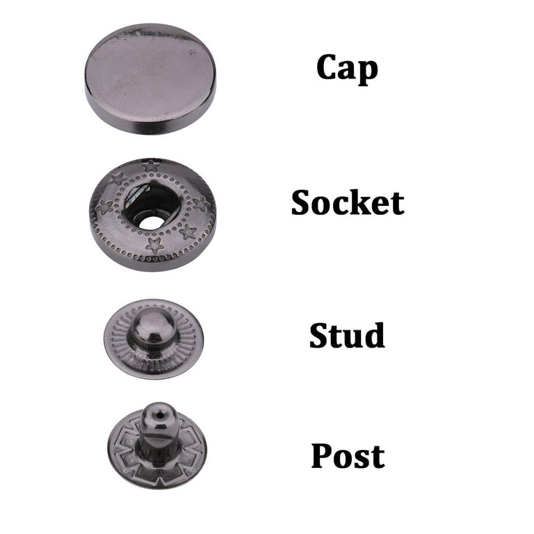 Trimming Shop 15mm S Spring Press Studs Snap Fasteners Plastic Cap with  Gunmetal Black Metal Back Snap Buttons - White, 10pcs