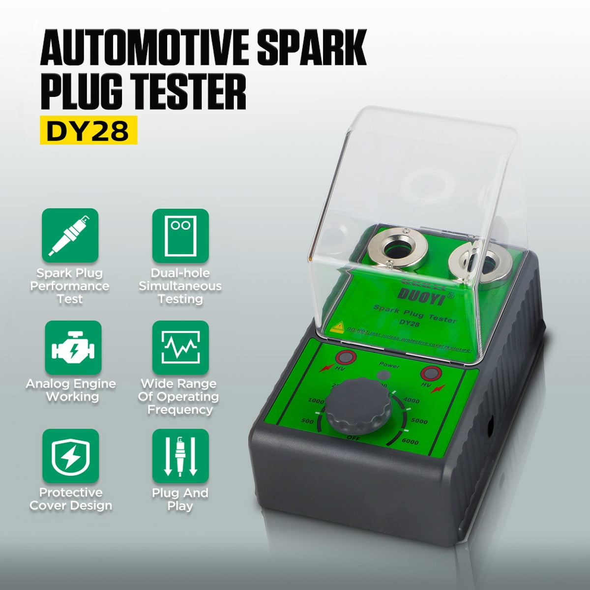 Spark Plug Tester Dual Holes Spark Plugs Detector Ignition Plug Analyzer 500-6000rpm Adjustable Frequency Vehicle Spark Plug Diagnostic Repair Tool