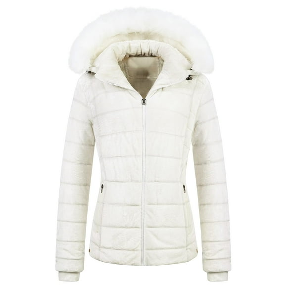 Chrisuno Women's Stylish Fleece Lined Plus Size Parka Hooded Button Velvet Jacket Quilted Winter Snow Coat White 3XL