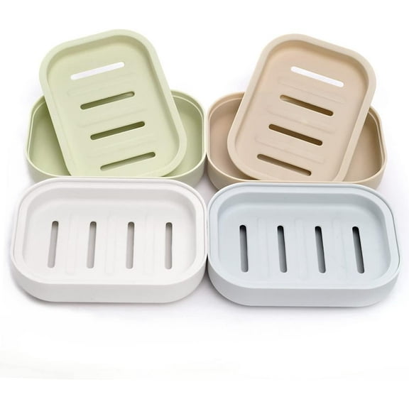 4 Pack Plastic Soap Dish, Soap Container, Double Layer Draining Soap Holder for Shower, Bathroom or Kitchen