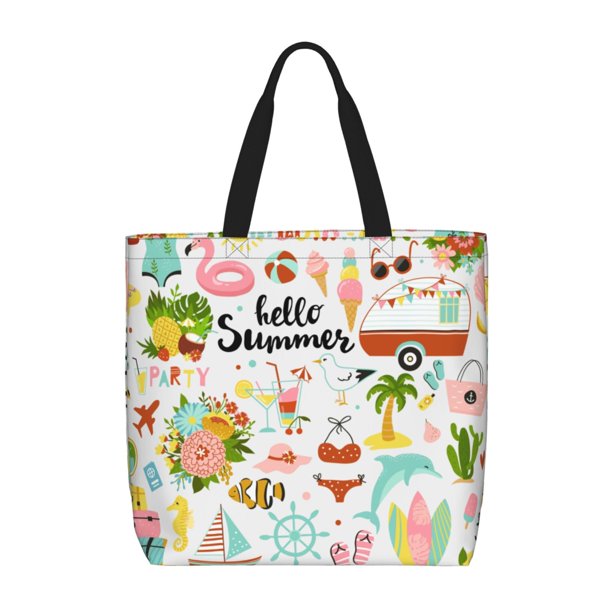 Balery Hello Summer Bolsa de Mano para Mujeres con Cremallera, Bolsa de Gimnasio con Compartimentos, Bolsa para Laptop, Bolsa para Trabajo