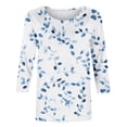 thumbnail image 4 of Craaazy T-Shirts Graphiques pour Femmes Grande Taille Coupe Ample Couleur Unie Col Rond Style Décontracté Manches 3/4 T-shirt à Imprimé Floral pour Usage Quotidien, Vacances, Sorties, 4 of 5