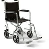 Medline Steel Transport Chair, 19" Wide Seat, Permanent Full-Length Arms, Swing Away Footrests, Chrome Frame
