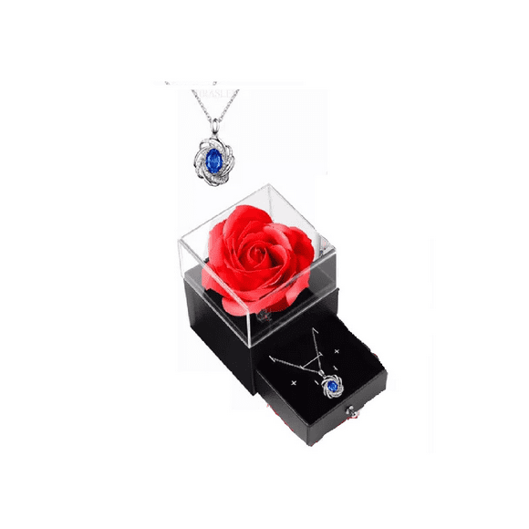 Flores Rosa Eterna Y Collar Regalo Ideal Para Mujeres