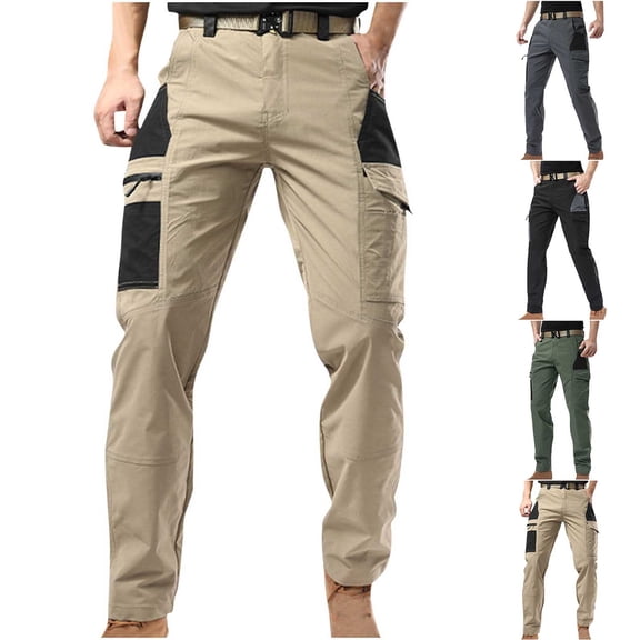 FRSASU Men's Cargo Pants Cotton Ripstop Hiking Work Pants Comfort Casual Outdoor Pants with Multi Pockets Khaki