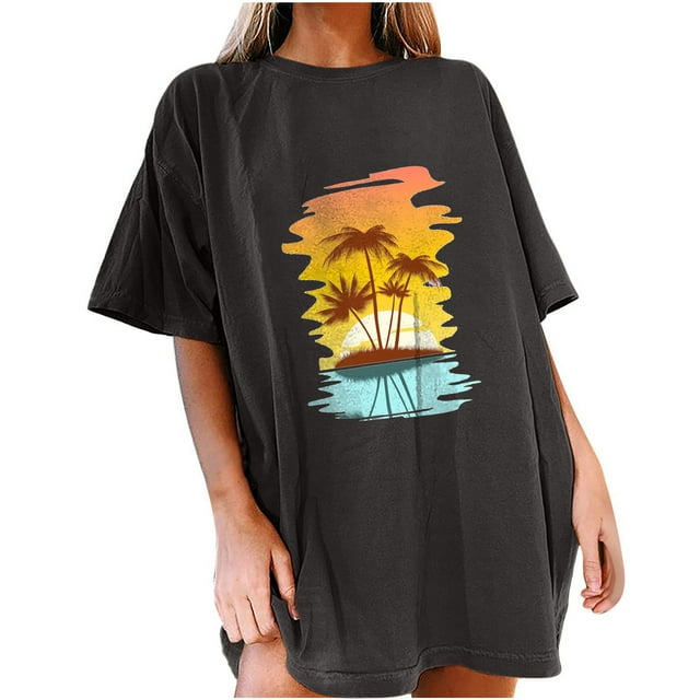 Birdeem T-Shirt Décontracté pour Femmes à Manches Courtes, Imprimé, d'Été, de Plage, à Enfiler