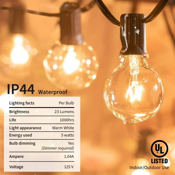 G40 Globe String Lights with 25 Clear Gl Bulbs-UL Listed Vintage