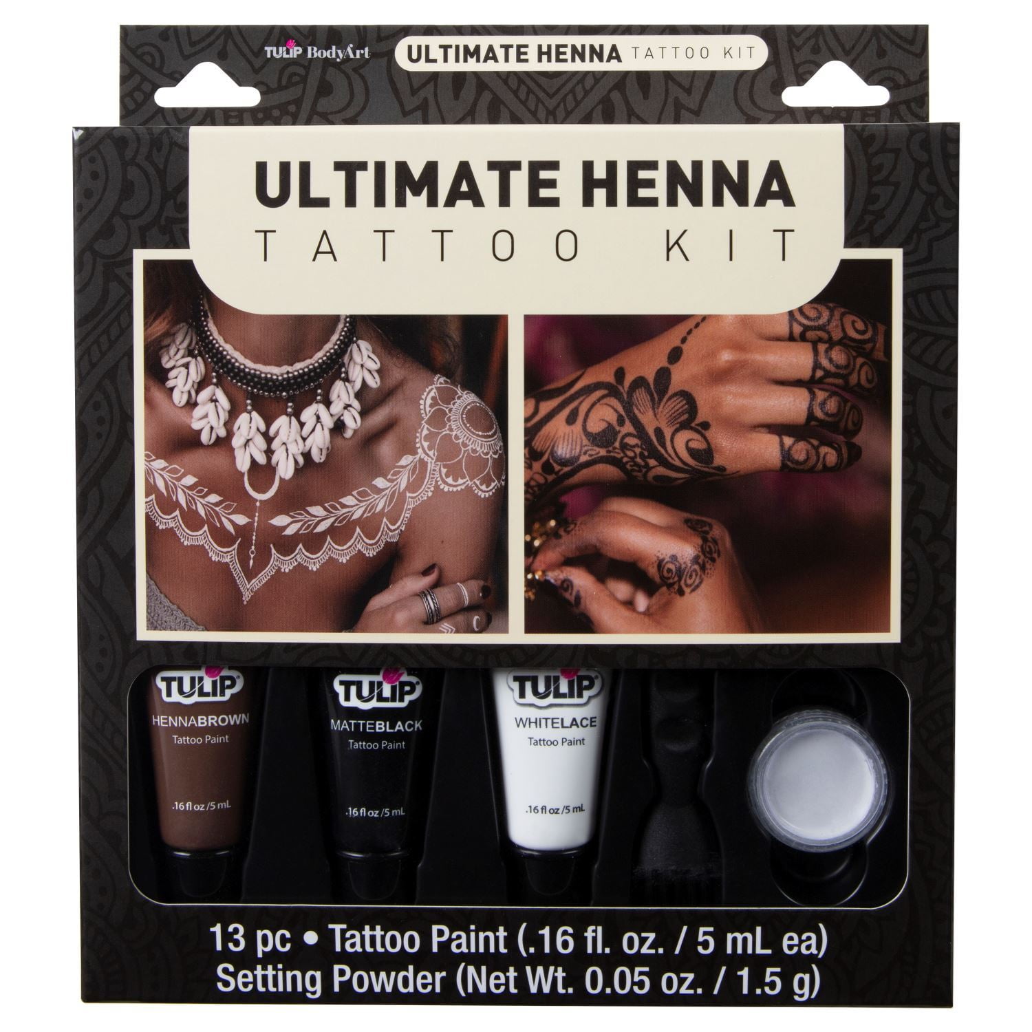 Tulip Ultimate Henna Inspired Kit, Black, Brown, White, Temporary Body Tattoo, Look of Henna@walmart