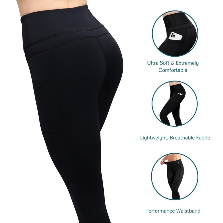 CompressionZ High Waisted Women's Leggings With Pockets - Compression Pants  for Yoga Running Gym & Everyday Fitness (Black, Medium) 