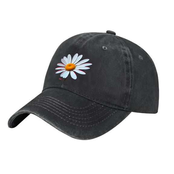 Vintage Distressed Baseball Cap - Adjustable Cotton Hat with White Daisy Curved Brim for Men & Women