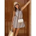 thumbnail image 2 of Womens Sleeveless A-Line Mini Dress In Coffee Brown Contrast Stripes, Round Neck, Zipper Back, Casual Summer Style, 2 of 7