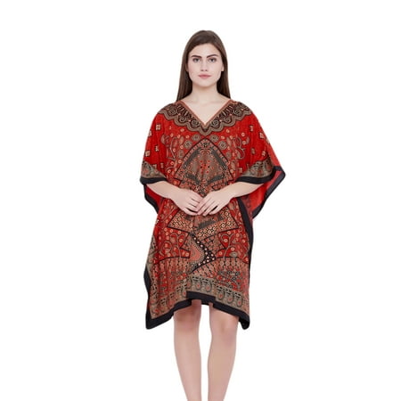 Christmas Gift For Her Red Tunics for Women Floral Ladies Plus Size Tunic Top Dresses for Women's Short Plus Size Kaftan Christmas Free Size Gifts for Her Online by Oussum ()