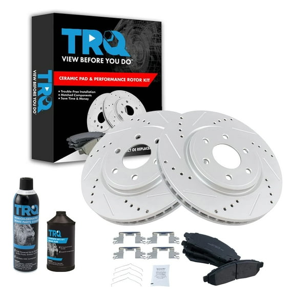 TRQ Brake Rotor & Coated & Ceramic Pad Front Kit w/Chemicals for Nissan BKA17939 Fits select: 2005-2012 NISSAN PATHFINDER, 2005-2015 NISSAN XTERRA