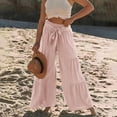 thumbnail image 2 of Plebaso Women's Wide Leg Pants Solid Color Elastic Waist Ruffle Long Pants Ladies Casual Loose Pants, 2 of 5
