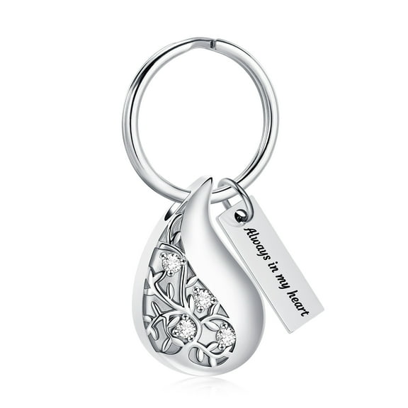Always in my heart - Tree of Life Teardrop Urn Pendant Memory Keyring for Cremation Ashes Locket for Keychain