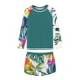 thumbnail image 2 of Guluxicc Girls Rash Guard Swimsuit 2 Pieces Long Sleeve Tropical Color Block Crewneck Tops with Shorts Summer Sun Protection Bathing Suit, 2 of 9