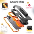 thumbnail image 3 of Rome Tech Funda Protectora para iPhone 16 Pro con Clip para Cinturón y Soporte, Carcasa Protectora de Doble Capa a Prueba de Golpes sin Pantalla, Color Negro y Naranja, 3 of 5