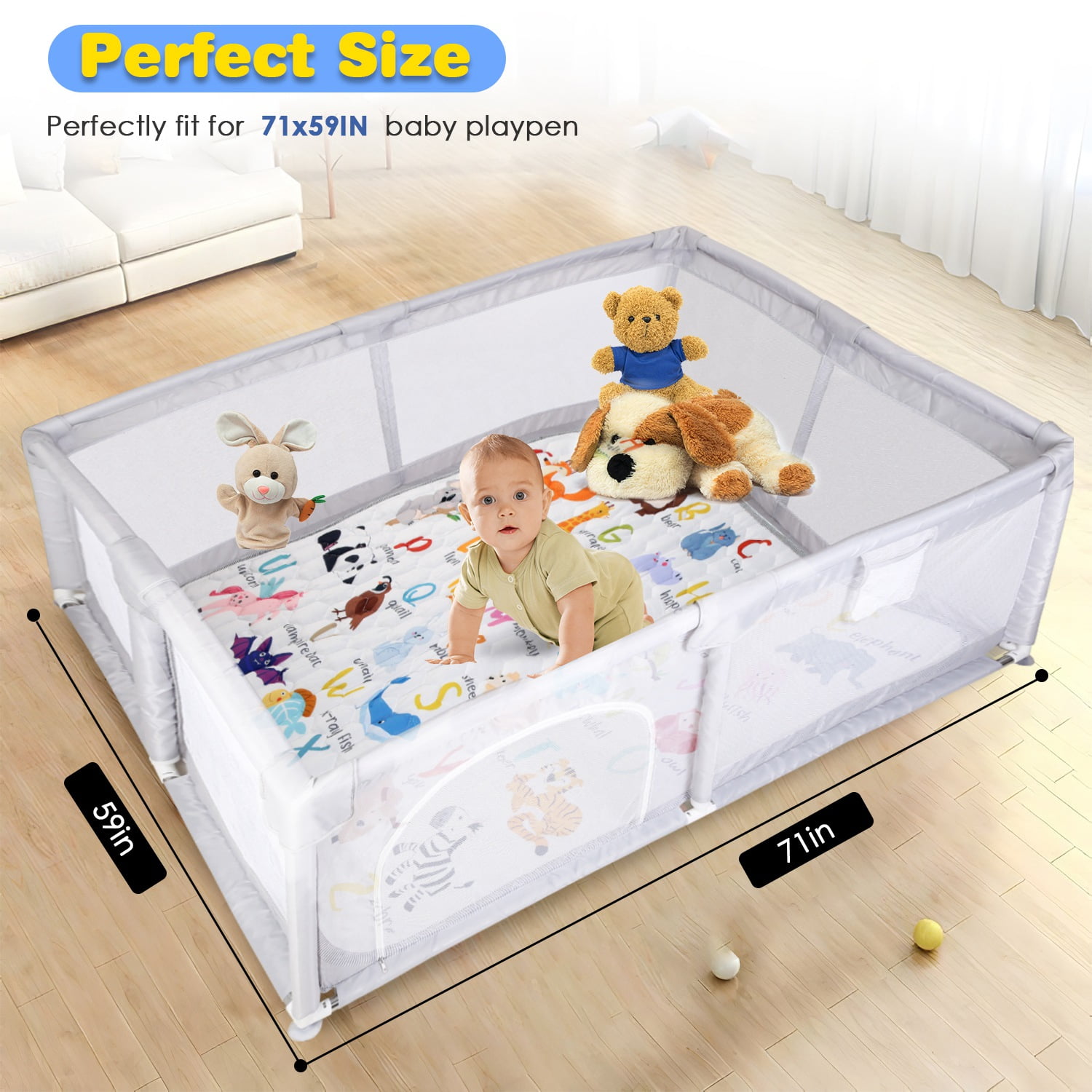 71x59in Foldable Baby Play Mat, iMounTEK Double-Sided Pattern Babies Playmat for Playpen, Baby Crawling Play Mat