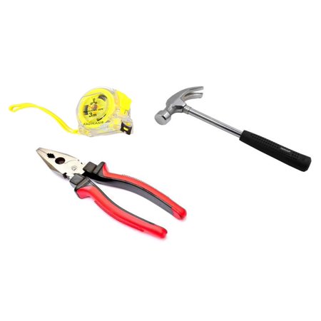 Hand Tool Kit - Red Plier | Claw Hammer | Measuring Tape 3 Meter | Professionals Like Carpenters & Electricians | Home Tool Kit For Daily Purpose Use At Home | Durable & Safe Uses