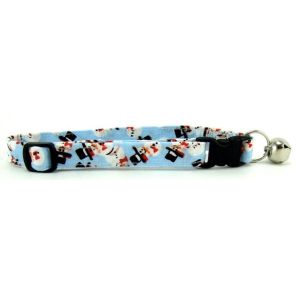 Light Blue Tossed Snowmen Cat Collar