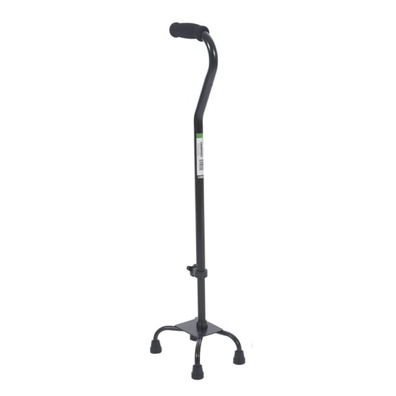 Essential Medical Supply Small Base Quad Cane in Silver - Height Adjustable Walking Cane Stick with 4 Prong Base and Rubber Tips