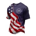 thumbnail image 2 of CIENVNSTG Mens 4th of July 1776 USA Flag Print Crew Neck T Shirt Short Sleeve Patriotic Distressed Design Lightweight Casual Fit for Independence Day Holiday Celebrations Royal Blue M, 2 of 5