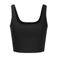 thumbnail image 4 of Mrat Built In Bra Tank Tops Fashion Women's Summer Squares Neck Sleeveless Solid Casual Blouses Tops Camisoles with Built In Bra S-118 Black M, 4 of 6