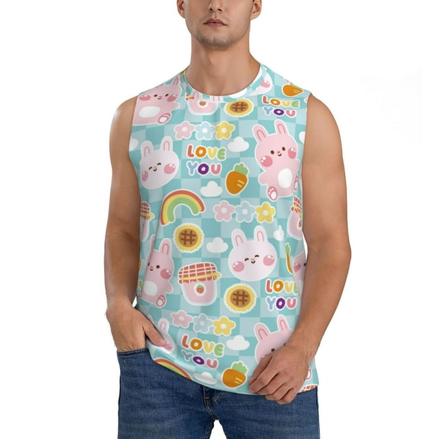 Fotbe Love You Rabbit Men's Camiseta sin Mangas Estampada para Hombres, Playera Casual para Gimnasio, Entrenamiento, Playa-Large