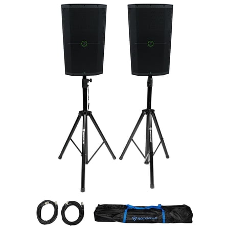 (2) Mackie Thump212XT 12" Powered DJ PA Speakers Stands Cables Bag Thump 212XT