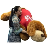 Giant Romantic Plush Puppy Huge 5 Feet Long Squishy Soft Wears HE LOVES ME T-Shirt Great For Valentine's Day or ANY Day to Show Your Love