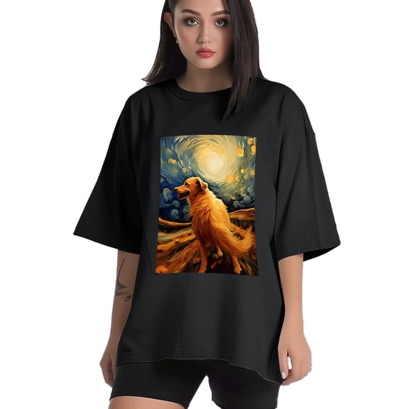 Plus Size Shirt for Women Black Tops for Women Short Sleeves Shirt for Women Dogs In The Night T Shirt Crewneck Shirt for Women XS