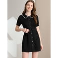 thumbnail image 3 of Mini vestido camisero Allegra K de gasa con botones En la Parte Delantera y cuello Peter Pan Negro L, 3 of 6