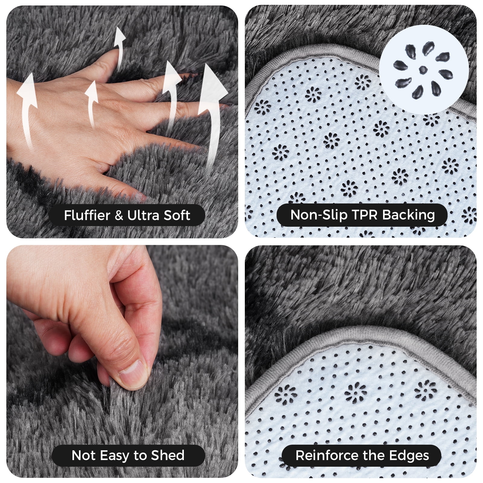CozyDesg Shag Area Rugs,4'x6' Soft Fluffy Shaggy Carpet for Living Room,Large Rug for Bedroom Dining Room Home Decor Room Decor,Dark Gray & Black