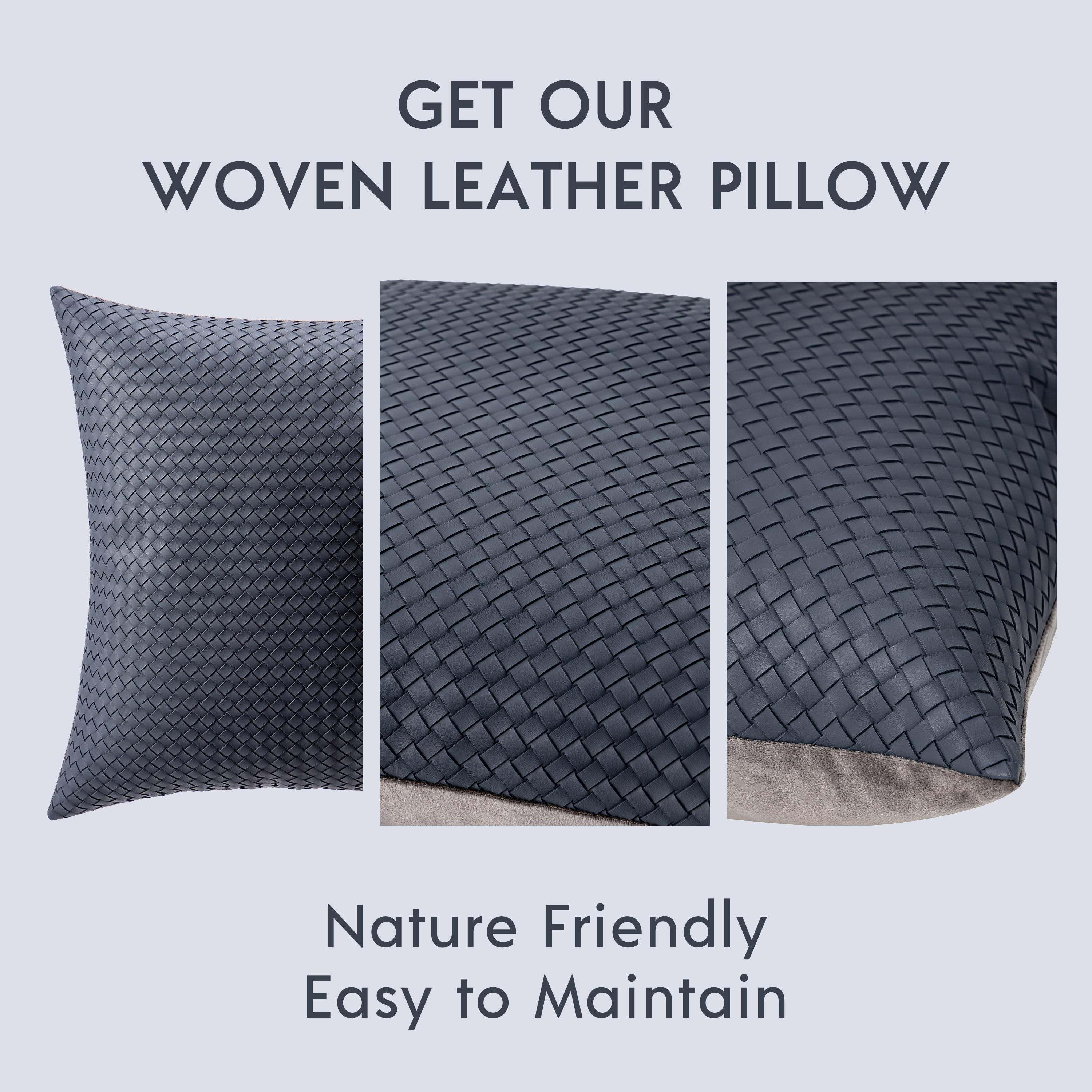 Phantoscope Modern Faux Leather Woven Square Cusion Solid Accent Decorative Throw Pillow for Couch, 12" x 20", Dark Gray, 2 Pack
