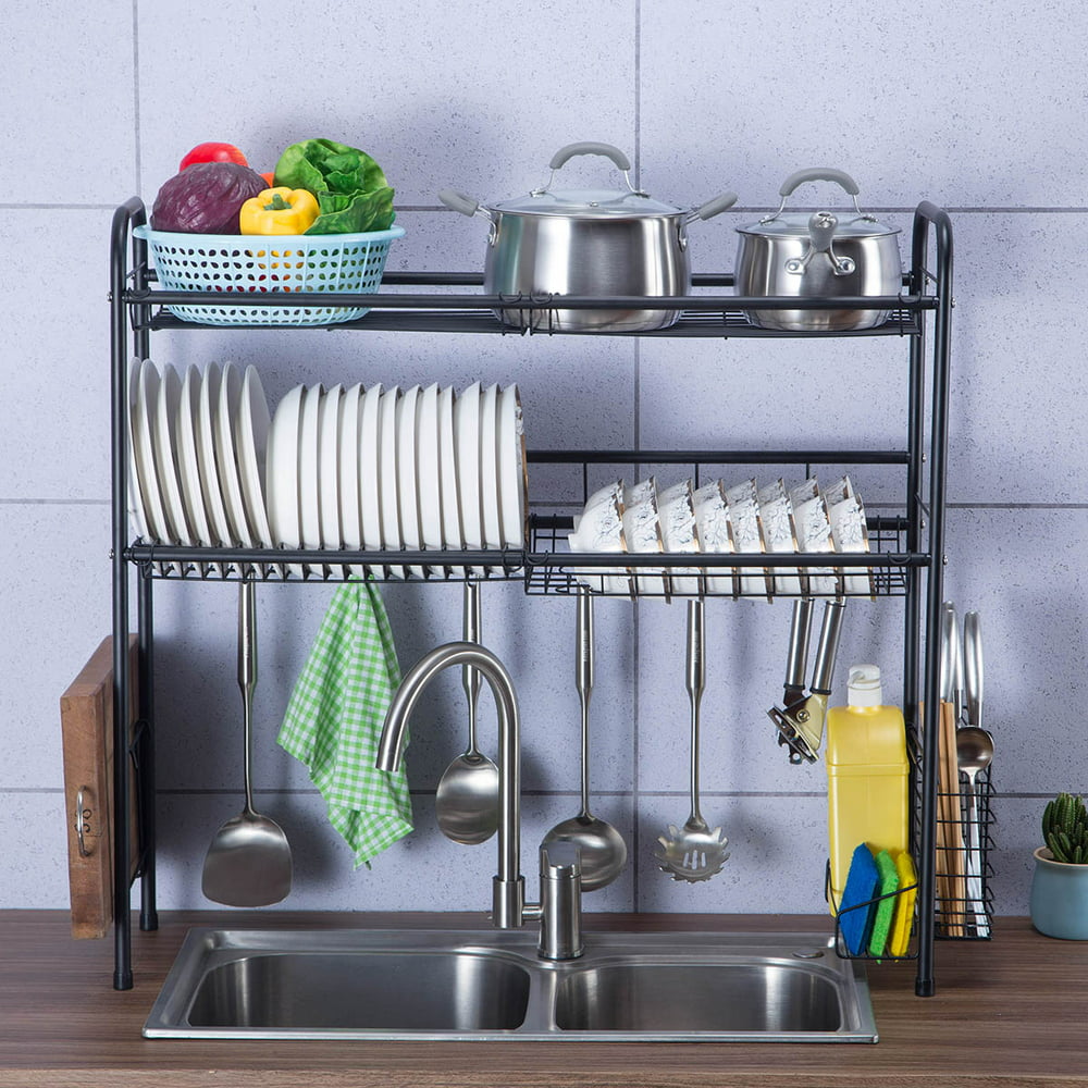 2-Tier Stainless Steel Over Sink Dish Drying Rack Holder Kitchen Stainless Steel Sink Drying Rack