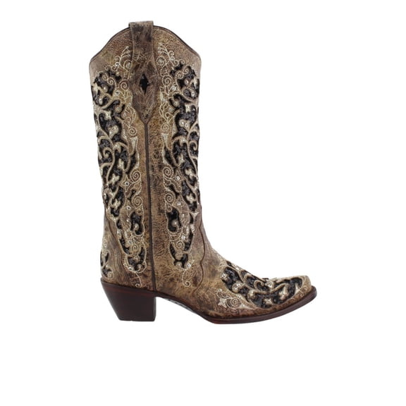 Corral Boots Womens Sequin Tooled Inlay Snip Toe Cowboy Mid Calf Dress Boo