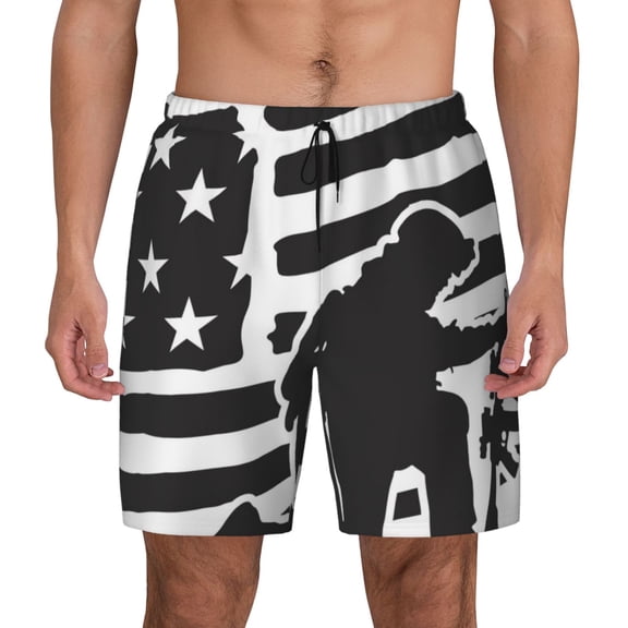 Kdxio Memorial Day1 Print Men's Swim Trunks with Compression Liner 7 Inch Inseam Quick Dry Swim Shorts