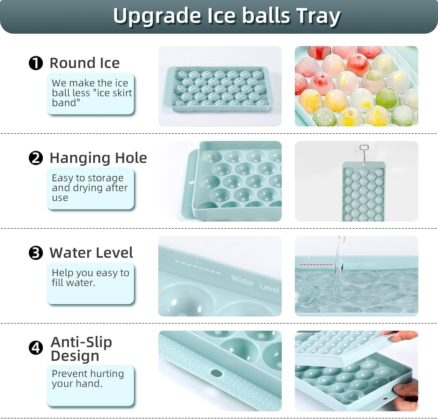 Round Ice Cube Trays 4 Pack for Freezer with Bin, Upgrade Easy Release Small Ice Ball Maker Mold, Freezer Ice Container with Lid, 1.2IN*132PCS Mini Sphere ice Mold, Ice Bucket and Tong,Bpa Free
