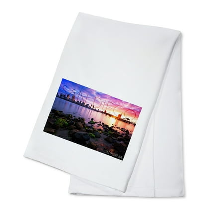 San Diego, California - Ocean & Skyline at Sunset - Lantern Press Artwork (100% Cotton Kitchen (Best Afternoon Tea In San Diego)