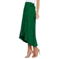 thumbnail image 2 of Womens One-Piece Wrap Tie Waist Solid Color Irregular Hem Chiffon Midi Skirt Elegant Flowy Dark Green M, 2 of 8