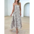 thumbnail image 5 of Women Graphic Maxi Dress Spaghetti Strap Floral Boho Long Dress Flowy Summer Holiday Beach Dress Squares XXL, 5 of 7