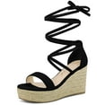 thumbnail image 1 of BLISSFUL STEP Women's Platform Espadrille Lace Up Wedge Heels Sandals, 1 of 6