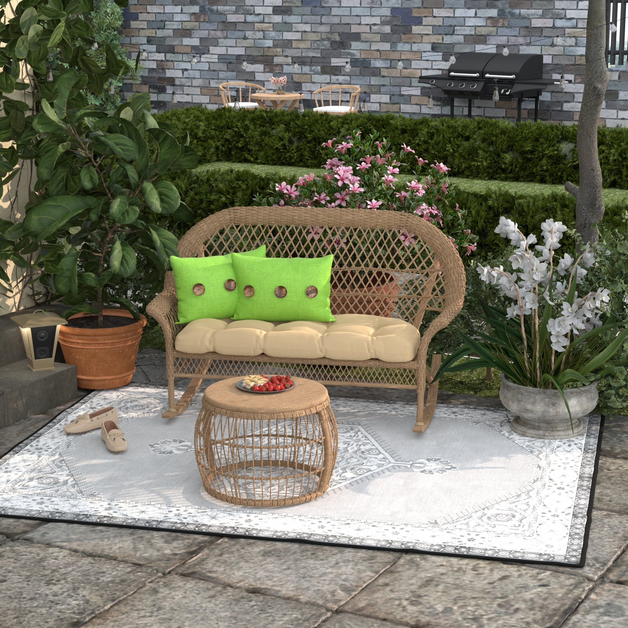 Jordan Manufacturing 13" x 20" Zayne Turf Lime Green Crosshatch Rectangular Outdoor Lumbar Throw Pillow with 3 Coconut Buttons (2 Pack)