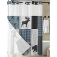 thumbnail image 3 of No Hook Shower Curtain with Snap-in Liner, Vintage Pliad Waterproof Fabric Bathroom Curtains, Farmhouse Bear Deer Trees Forest Checked Bath Curtains & Mesh Top Window Stall 48"x72", 3 of 9