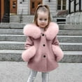 thumbnail image 2 of Mercatoo Girls Wool Blend Solid Color Dress Coat Kids Toddler Faux F𝐮r Hood Button Down Outwear Winter Toddler Girl Fall Jacket, 2 of 9